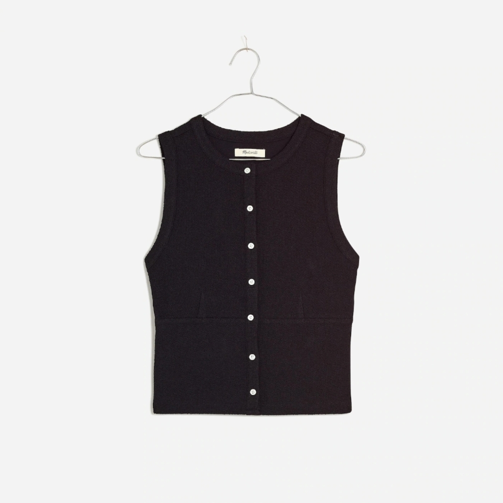 Madewell Black Button-Front Ribbed Knit Tank